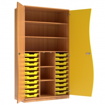 Wellentürenschrank, 190 cm hoch, 105x50 cm (B/T), Tür rechts gelb, 